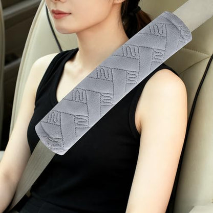 Amooca 2-Pack Braid Pattern Seat Belt Covers Shoulder Pads for Car & Bag - color: Light Grey