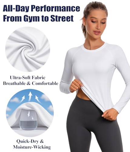 Women Long Sleeve Compression Shirts Underscrubs Workout Athletic Tops - color: Black/White/Navy Blue/Gray, size: Large