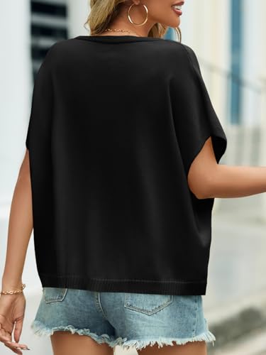 Saodimallsu Womens Fall Short Sleeve Cardigans Sweater Oversized Tops - color: Black, size: Small