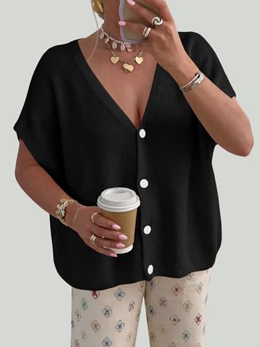 PRETTYGARDEN Womens 2026 Summer Oversized Cardigans Sweaters - color: Black, size: Large