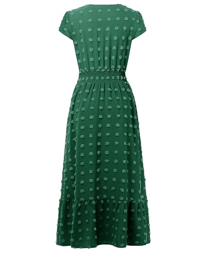 CzzzyL Women Nursing Dresses Cap Short Sleeve V Neck Swiss Dot with Pockets - color: Dreepgreen, size: Medium