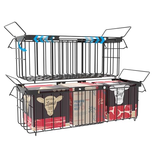 Freezer Organizer Bins, 2 Pack Expandable Stackable Chest Freezer Containers with Hanging Handles, Adjustable From 14.6" to 24.8" Storage Baskets for Fridge, Deep Freezer, Cabinet, Kitchen, Pantry - size: Extra Large