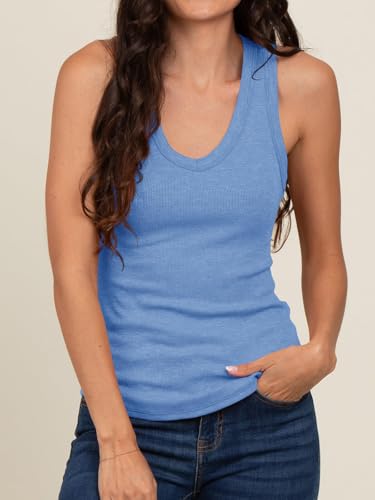 Tankaneo Womens Maternity Tank Tops Sleeveless V Neck Ribbed Knit Shirts - color: Blue, size: Medium