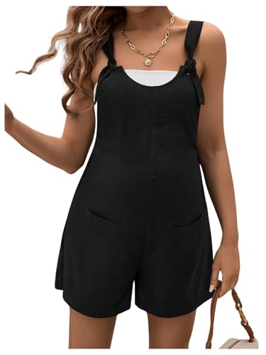 OYOANGLE Women's Maternity Romper Tie Knot Wide Strap Summer Overall - color: Black, size: Medium