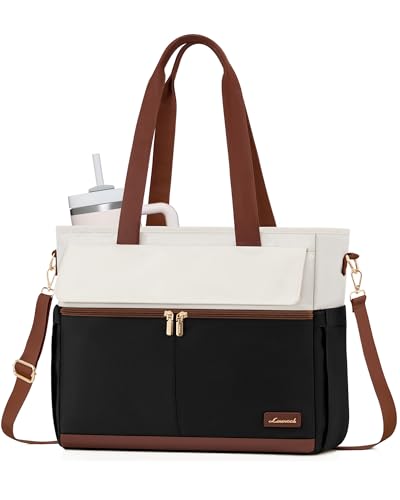 LOVEVOOK Laptop Tote Bag for Women – 15.6" Roomy Work Bag with Large Inside Cup Pocket, Multiple Pockets for Teacher Nurse, Large Capacity Carry on Travel, Computer Purse Handbag for Office College - color: Black&brown, size: 15.6 Inch