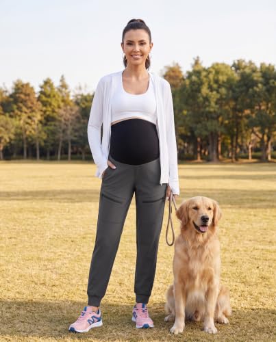 Foucome Women's Maternity Cargo Joggers with 4 Zipper Pockets - color: Grey, size: XX-Large