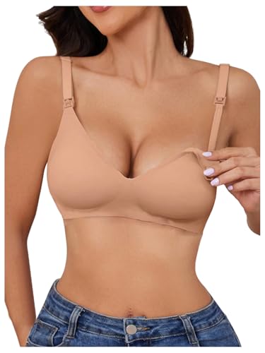 OYOANGLE Women's Maternity Nursing Bra Wireless Push Up Breastfeeding Bras - color: Coffee Brown, size: Large
