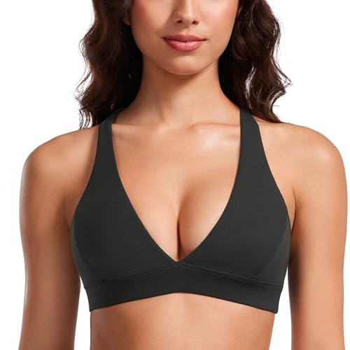 CRZ YOGA Butterluxe Deep V Neck Sports Bras - color: Black, size: Large