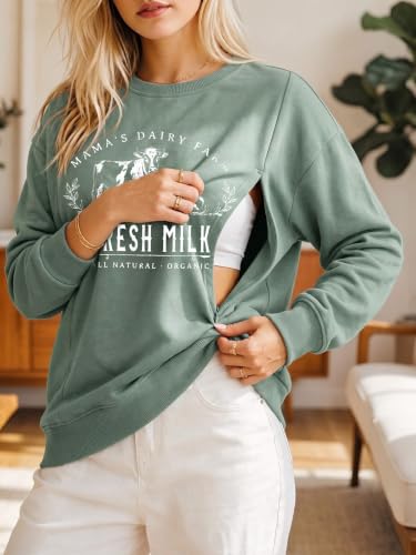 UNIQUEONE Women Nursing Sweatshirts for Breastfeeding - Friendly Zipper Maternity Sweater Long Sleeve Mama Pullover Tops - color: A-green, size: Medium