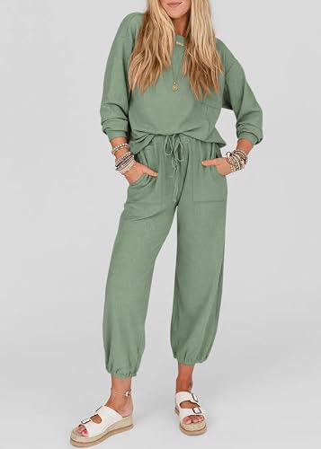 KIRUNDO Lounge Sets for Women 2026 Fall Comfy Postpartum Going Home Outfits - color: Bean Green, size: Medium