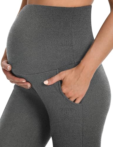 Foucome Maternity Capris Wide Leg Cropped Yoga Pants - color: Melange Grey, size: Medium