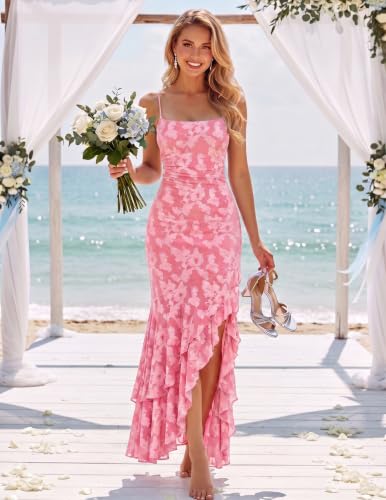 Kaximil Women's Floral Mermaid Cocktail Wedding Guest Maxi Dress - color: Pink, size: Medium