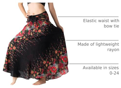 Long Skirts for Women Maxi Boho Skirt - color: Black Flowers, size: 20-24 Plus