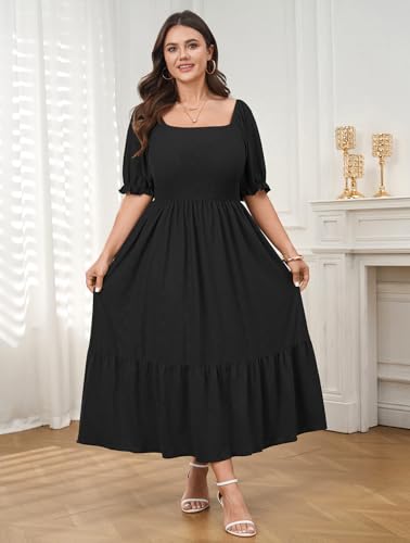 CICIDUDU Plus Size Casual Summer Milkmaid Maxi Dresses for Curvy Women - color: Black, size: 4X-Large Plus