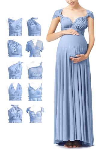 72styles Maternity Multi-Way Wrap Infinity Maxi Dress for Baby Shower - color: Dusty Blue, size: One Size