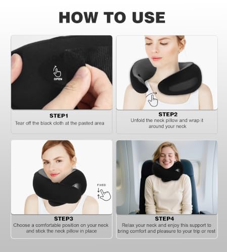 Hat-style travel neck pillow, upgraded version of airplane neck pillow - color: Black