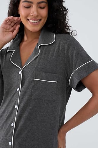 Cherrydew Women's Bamboo Viscose Cooling Button Up Pajama Shorts Set - color: Charcoal, size: X-Large
