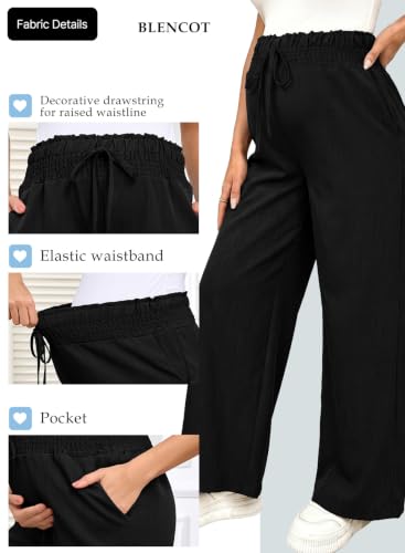 BLENCOT Maternity Pants Wide Leg High Waisted Flowy Pregnancy with Pockets - color: Black, size: Medium