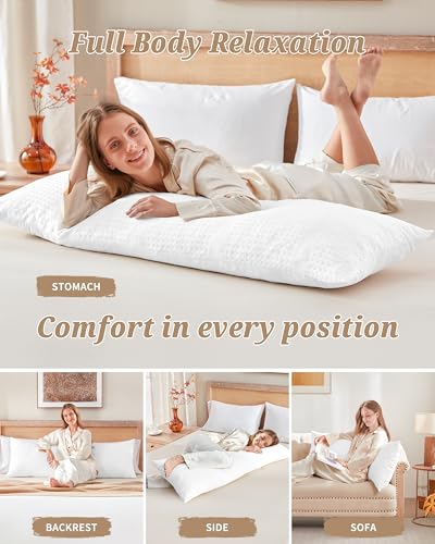 YZ HOME Waffle Weave Body Pillow for Adults, Memory Foam Insert - color: White