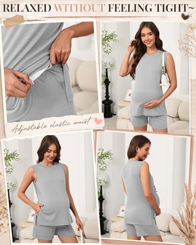 Riyiper Women's Maternity 2 Piece Casual Outfits Sets - color: Light Gray, size: X-Large