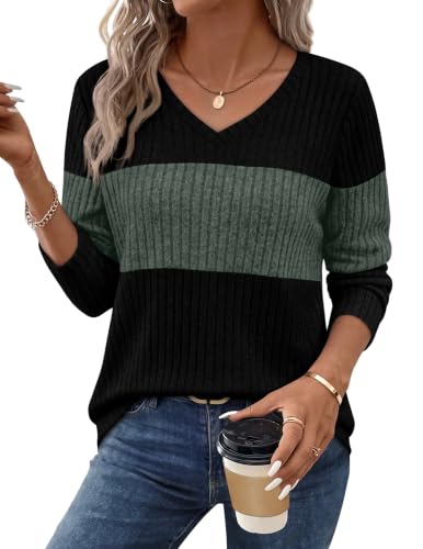 WIHOLL Womens Sweaters Trendy Tops Long Sleeve Shirts Fall Outfits Fashion - color: Green, size: Medium