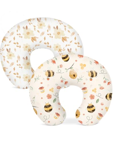 Nursing Pillow Covers 2 Pack, Stretchy Breastfeeding Pillow Covers for Baby - color: Honeybee Dreams