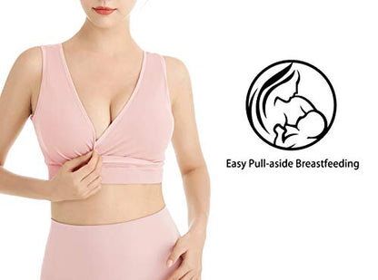 Lemef Nursing Sleep Bras Wirefree Maternity Breastfeeding Bras 3 Pack - color: Pink&purple&blue, size: Medium