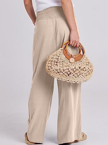 ANRABESS Women Linen Palazzo Wide Leg Pants with Pockets - color: Almond, size: Small