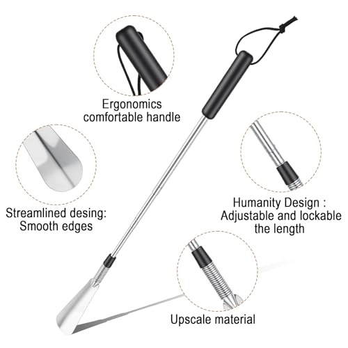 Shoe Horn Long Handle Retractable Aluminum Shoe Horn Folding Portable Adjustable Telescopic Horns for Seniors Men Boots Women