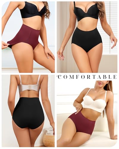 LEVAO Women's High Waisted Underwear Slightly Tummy Control Postpartum Panties Full Coverage Comfort Briefs (S-3XL) - color: Black,reddish Brown, size: X-Large