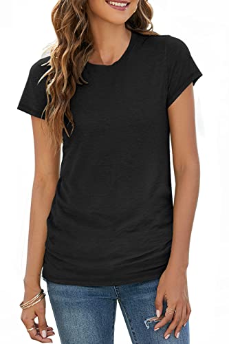 Sherosa Womens T Shirts Short Sleeve Crew Neck Shirts Basic Tee Tops Blouse - color: 01 Black, size: Small