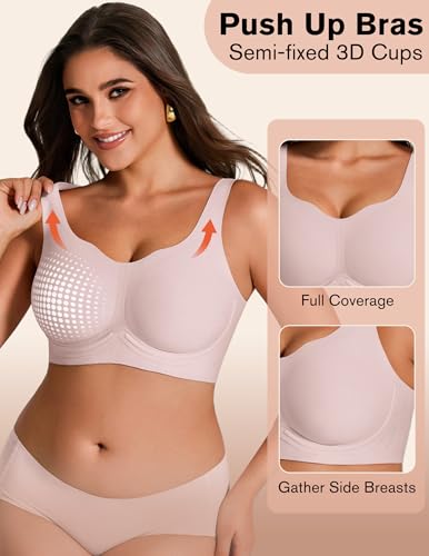Jelly Bras for Women Plus Size No Underwire Push Up Full Coverage Minimizer Bra Seamless Wireless Bralette - color: Pink, size: Large