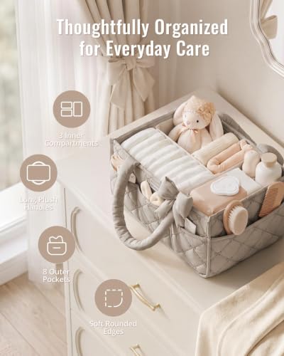 Blissful Diary Baby Diaper Caddy Organizer, Nursery Basket, Bow Sand - color: Bow Sand