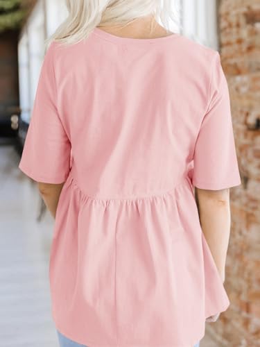 Cicy Bell Womens Babydoll Tops Plus Size Tunic Summer Flowy Peplum Shirts - color: Pink, size: Small
