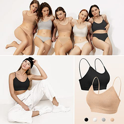 KCDDUMK 4 Pack Cami Bralettes for Women, Spaghetti Strap Sleep Bras - color: Black, White,nude, Grey, size: Medium