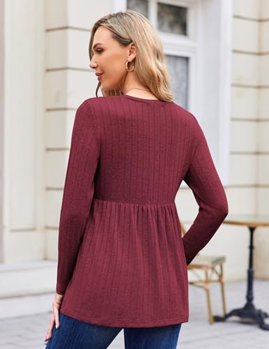Maternity Shirts Dressy Long Sleeve Pregnancy Fall Tops Work Blouses - color: Wine Red, size: Medium