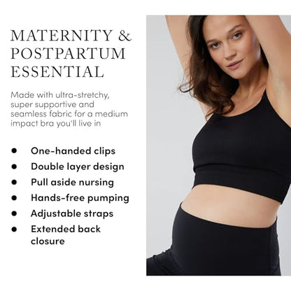 Ingrid & Isabel - Seamless Maternity and Nursing Sports Bra - color: Black, size: X-Small