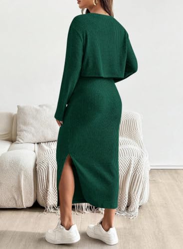 BLENCOT Maternity 2 Piece Outfits Ribbed Knit Crop Top Midi Skirt Set - color: Blackish Green, size: Small
