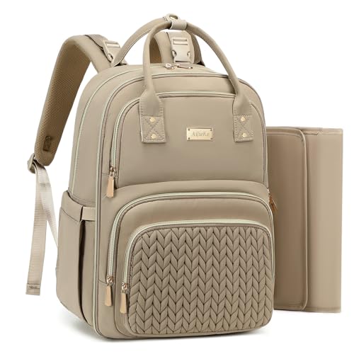 AIJIEKE Diaper Bag Backpack, Large Multi-functional Diaper Backpack, Khaki - color: Brown Taupe