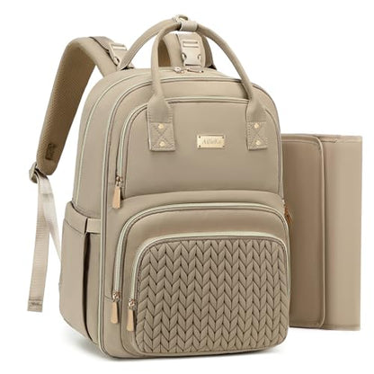 AIJIEKE Diaper Bag Backpack, Large Multi-functional Diaper Backpack, Khaki - color: Brown Taupe