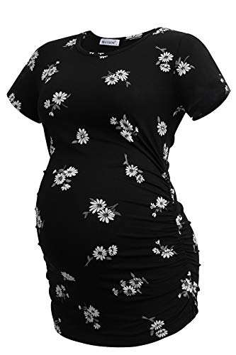 Smallshow Women's Side Ruched Tunic Maternity Shirts 3 Packs - color: Deep Grey-svp121-white Stripe(3 Pack), size: Medium