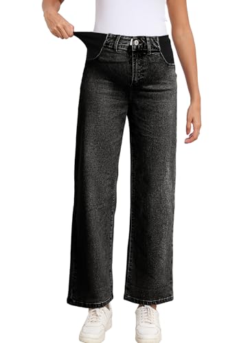 BLENCOT Maternity Jeans for Women Wide Leg Pregnancy Pants - color: Black, size: Large