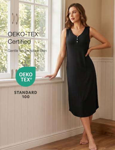 LazyCozy Women's Bamboo Viscose Cooling Nightgown for Hot Flashes - color: Black, size: Medium