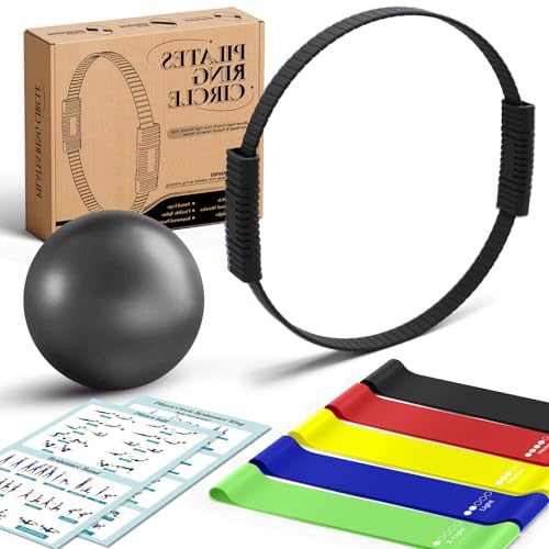 Pilates Kit, 13.5" Pilates Ring with Mini Ball & Resistance Bands - color: Black, size: Pilates Kit