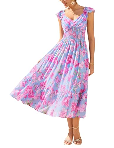 GRACE KARIN Women's Summer Floral Maxi Wedding Guest Dresses - color: Blue Pink, size: XX-Large