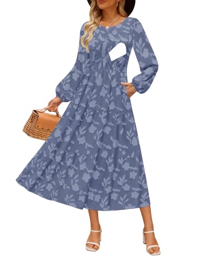 CzzzyL Women's Nursing Dresses Fall Boho Floral Breastfeeding with Pockets - color: Floralblue, size: Small