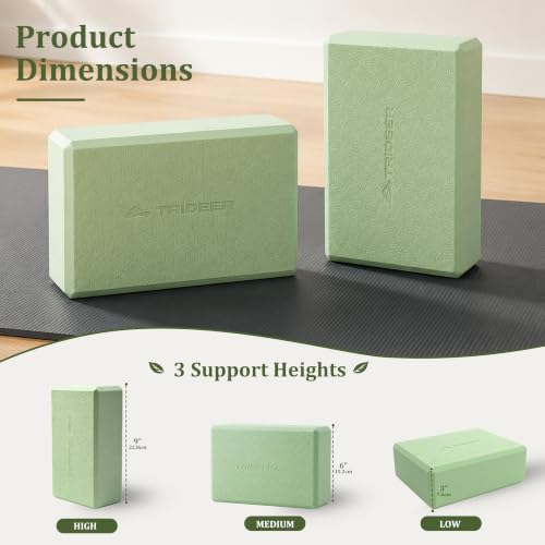 Yoga Blocks 2 Pack with Supportive Non-Slip Foam for Yoga Pilate Stretching - color: Mint Green-Leaf Pattern
