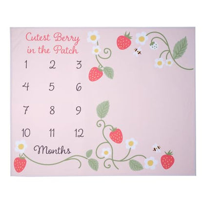 Lambs & Ivy Strawberry Patch Milestone Photo Opportunity Baby Blanket - color: Strawberry