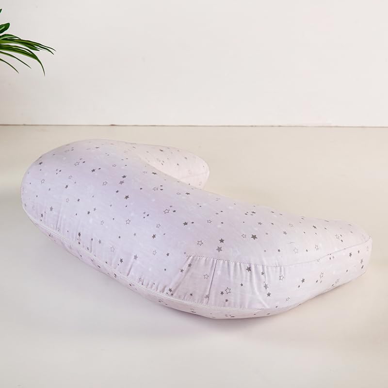 U-Shape Breastfeeding Nursing Pillow Set, 1 Insert and 2 Removable Covers - color: White & Grey Star River