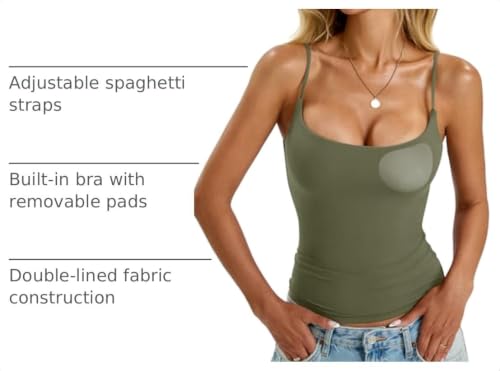 EasyGala Womens Padded Camisole Tank Tops Double Lined Built in Bra Shirts - color: Army Green, size: X-Large